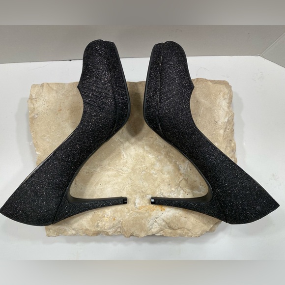 NIB Sz 8 M Fioni Night Black Shimmer Closed Toe Platform High Stiletto Pumps - Picture 3 of 15